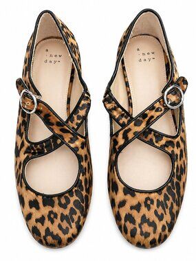 A New Day Tamsin Leopard Print Mary Jane Flats Womens Size 8 Memory Foam